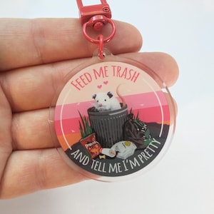 Trash Possum Keychain - Feed Me Trash and Tell Me I&#39;m Pretty Albino Opossum Key Charm