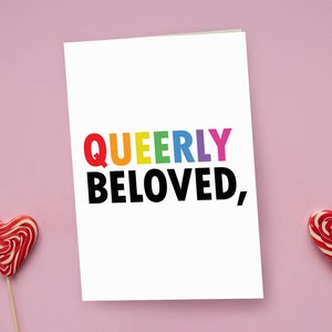 Carte Queerly Beloved - Carte et enveloppe Queer LGBT Gay Lesbiennes Saint-Valentin A7 et enveloppe - Vierge à l'intérieur