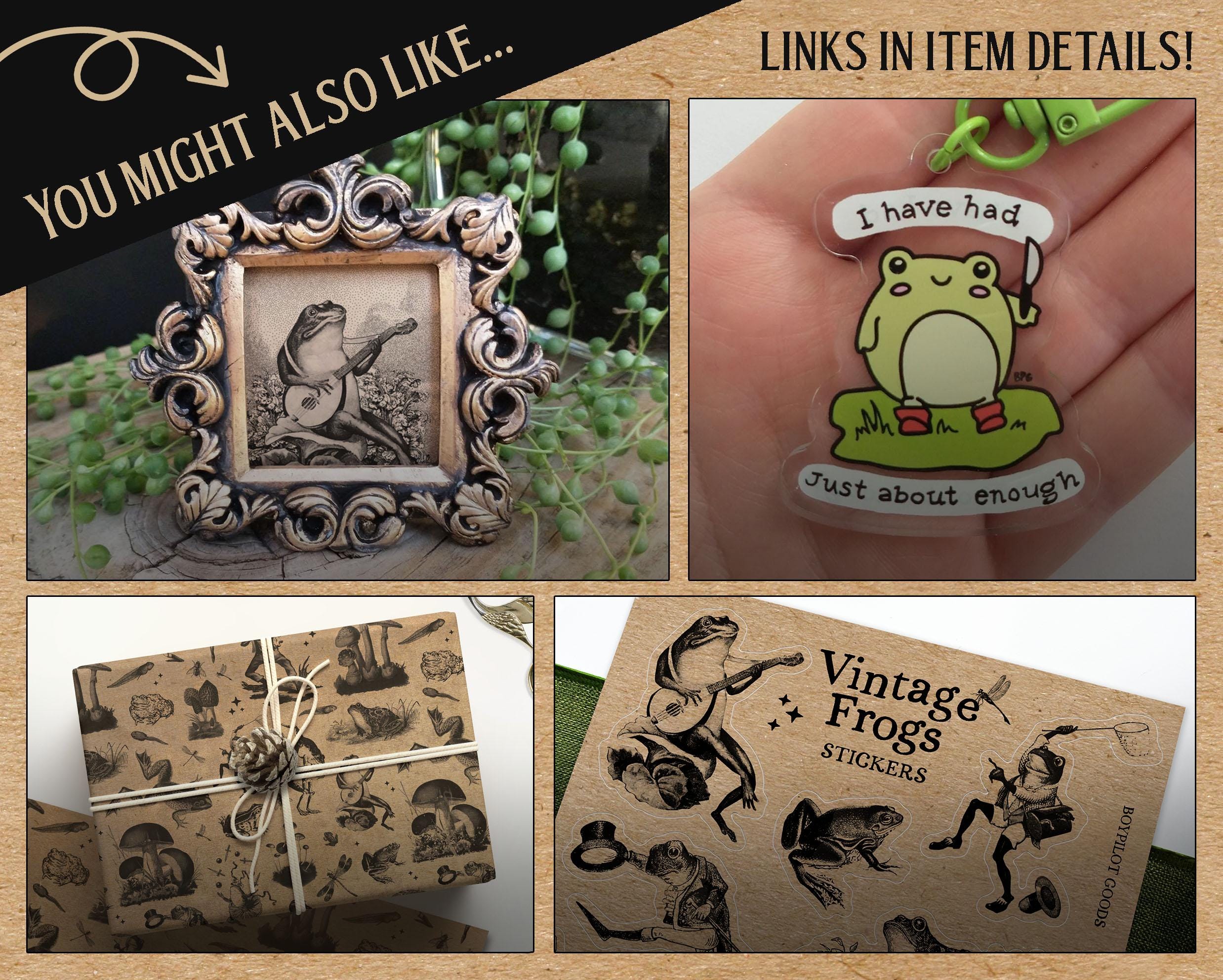 Vintage Happy Frog Print in Baroque Frame - Antique Funny Frog Art Framed In Rectangular Scrollwork Frame