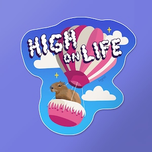 Capybara Sticker - High on Life Hot Air Balloon 3&quot; Vinyl Sticker