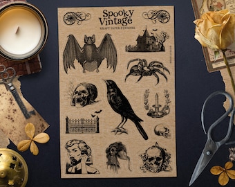 Vintage Horror Stickers - Halloween Spooky Creepy Antique Sticker Sheet