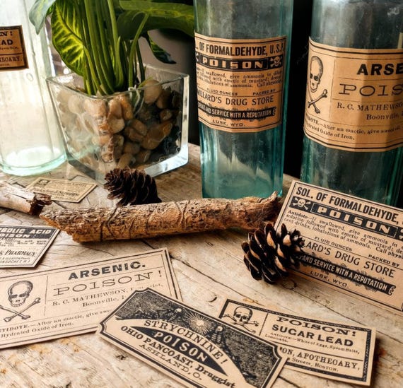 Vintage Poison Bottle Labels  - Witchy Apothecary Spooky Sticker Pack