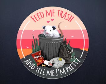 Possum Sticker 3" x 3" - Cute Albino Opossum in a trash can vinyl sticker