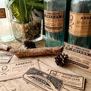 Vintage Poison Bottle Labels Kraft Paper Stickers (7 sticker pack)