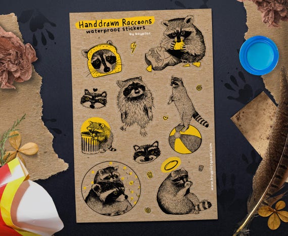 Funny Raccoon Sticker Sheet: Waterproof Vinyl Decals