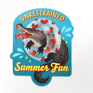 Alligator Sticker - Funny Unrestrained Summer Fun Reptile Vinyl Sticker - 3&quot;