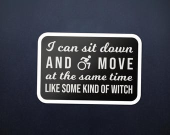 Pegatina de bruja en silla de ruedas - Vinilo divertido de 7,6 cm para discapacitados