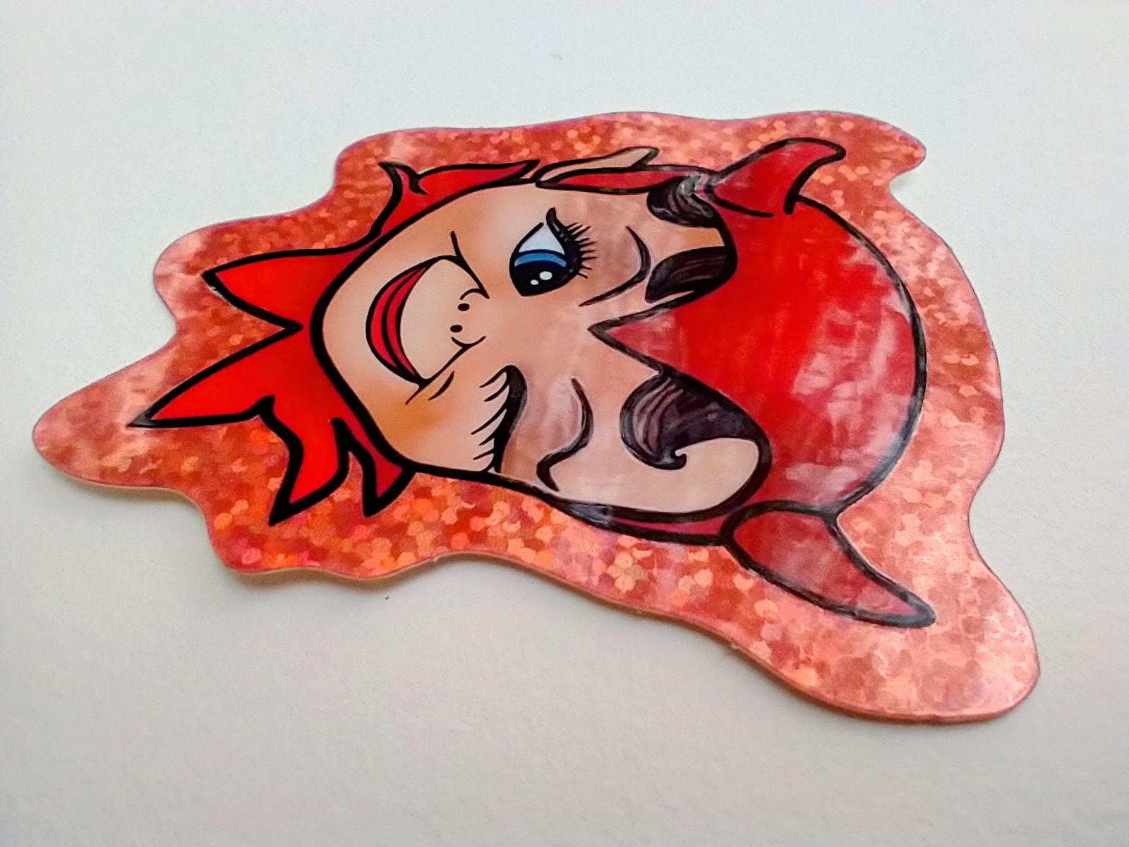 Cute Devil Sticker - Vintage Demon Red Glitter Decal - 2.7