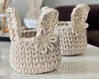 Instrucciones para tejer una cesta de conejito a crochet