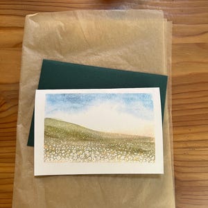 Cartolina Acquerello Collina e Alba - Acquerello originale per la Pasqua, la festa della mamma o un biglietto di auguri.