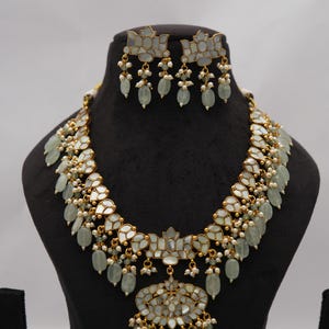 Designer handgemaakte kundan ketting set/lange bruidssieraden met parels/Indiase bruiloft sieraden/statement ketting/gratis expreslevering