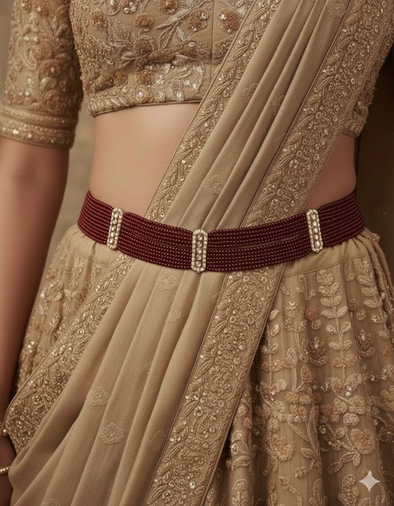 Multi-layered Red Pearl Beaded Kamarbandh Belt/indian Waist  display picture 2