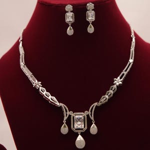 Luxe diamanten ketting set met oorbellen/statementketting voor bruid/elegante zirkonia diamant/bruiloftsieraden/gratis expreslevering