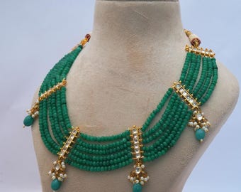 Königliche grüne Perlen Kundan Choker Halskette/indischer Brautschmuck/Hochzeits Schmuck Set/Bollywood Style Hochzeitskette/Kostenloser Expressversand