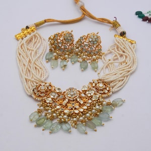 Chokerketting met koninklijke antiek gouden afwerking (MOP) met bijpassende studs /Traditionele bruidssieraden/Huwelijkscadeau voor vrouwen/Gratis expreslevering