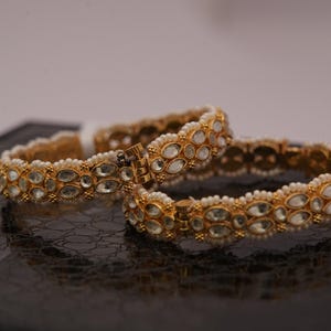 Vergulde Kundan Kada-armbanden, traditionele bruidsarmbanden, Indiase huwelijkssieraden, etnische bruidsarmbanden voor haar, gratis expreslevering