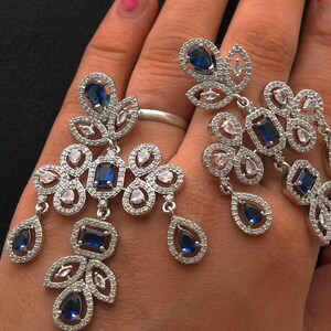Elegante lange diamanten blauwe zirkonia oorbellen/feestoorbellen/bruiloftssieraden voor dames/bruidsmeisjes/verjaardagscadeau/gratis expreslevering