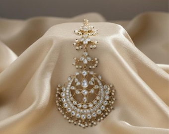 Royal Bridal Wedding Jadau Kundan Maang Tikka/Indian Kundan Headpiece/Gold-Plated Wedding Hair Accessories Jewelry/Free Express Delivery