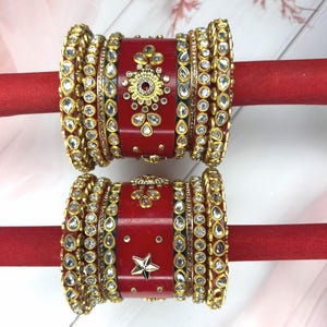 Bridal Red Chooda Bangle Set/Punjabi Jewelry/Traditional Wedding bangle Set with Kundan Stones/Karwa Chauth bangles/Free Express Delivery