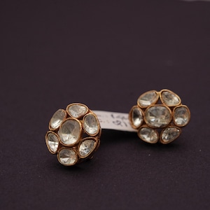 Klassieke diamanten polki-stekers/koninklijke look etnische studs/Indiase designer sieraden/cadeau voor haar/Feestelijke bruidsstekers/Gratis expreslevering