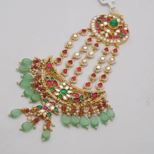 Royal Kundan Passa/traditionele Kundan Maang Tika/Kundan-haarsieraden aan de zijkant/zendspoel voor bruiloft/rode en groene stenen/gratis expreslevering