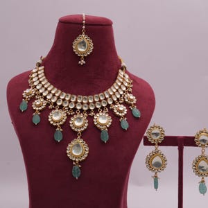 Kundan Polki Jewelry Set, Traditional Jewelry Set For Bridal, Necklace, Earrings, Tika, Elegant Indian Jewelry, Free Express Delivery