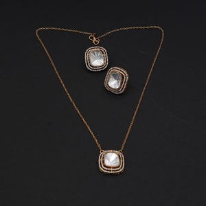 Ongeslepen diamanten polki-kettinghanger bezet met mooie stekers/kussen geslepen polki hangend/Indiase bruidssieraden/cadeau voor haar/gratis expreslevering