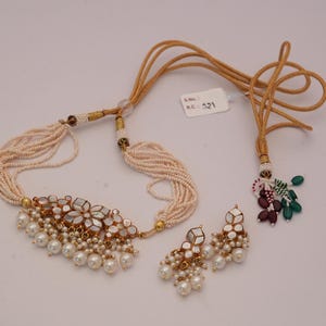 Luxe bruidsparelmoer choker set voor dames/traditionele set met prachtige oorbellen/vergulde Indiase sieraden/gratis expreslevering