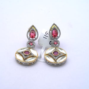 Robijn en diamanten hangoorbellen/vergulde statement-sieraden/luxe handgemaakte edelstenen sieraden/feestsieraden/gratis expreslevering