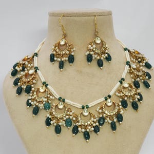 Handgemaakte elegante Kundan Chaandbali-kettingset/Indiase bruidsketting set met oorbellen/Vergulde bruidsset/gratis expreslevering