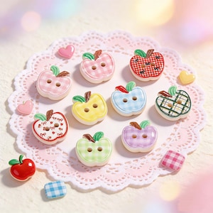 Boutons à carreaux colorés à deux trous en forme de pomme, kawaii et petits boutons décoratifs DIY pour vestes, pulls, robes, cadeau pour les amateurs de mode