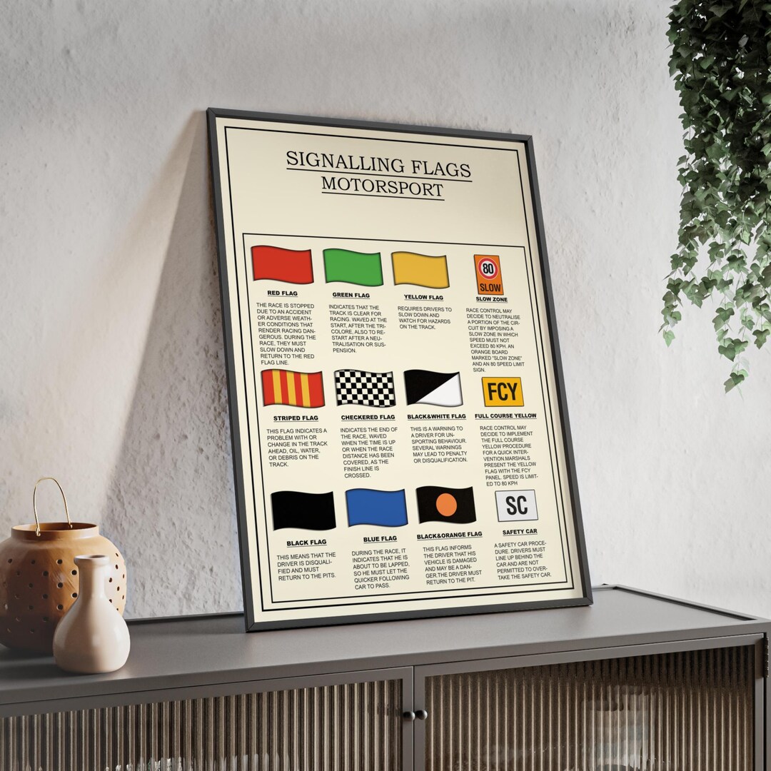 Signalling Flags Motorsport Racing Flag Meanings Poster,framed 20