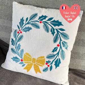 Couronne de houx de Noël avec nœud rouge – Fichier SVG pour Cricut & Silhouette – Décorations vinyle, scrapbooking, DIY hiver
