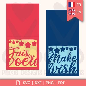 Carte d’anniversaire à découper Bilingue "Fais un vœu / Make a wish" (SVG, DXF, PNG, Pdf)