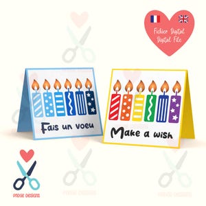 Carte d’anniversaire bougies « Fais un vœu / Make a wish », fichier de découpe digital SVG