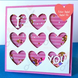 Carte “I Love You” shaker, Fichier de découpe digital SVG, Cricut, Silhouette, ScanNcut