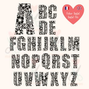 Alphabet floral, Lettres décoratives fleuries [A-Z] SVG pour découpe Cricut et Silhouette, Fichier de découpe digital SVG