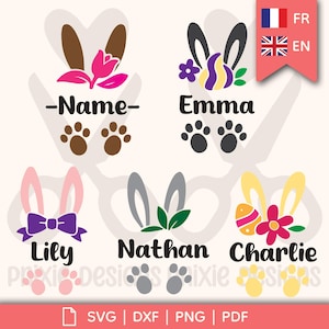 Lapins personnalisables avec Prénom  – Fichier de découpe digital | Digital Cutting File – Custom Name Easter Bunnies (SVG, PNG, DXF, Pdf)