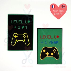 Carte d'anniversaire "Level Up" Gamer, Fichier de découpe digital SVG