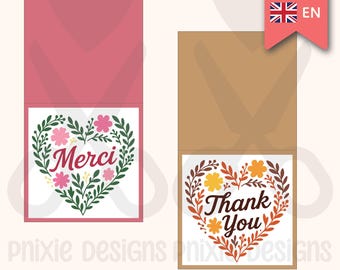Thank You Card – Heart-Shaped Floral Cutting File (SVG, DXF, PNG, PDF)