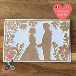 Carte Mariage Couple Romantique, Faire-part ou Save the Date, Fichier de découpe digital SVG