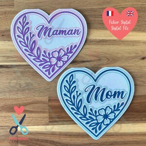 “Mom” Heart Cards in Flowers, Layered SVG Cutting File
