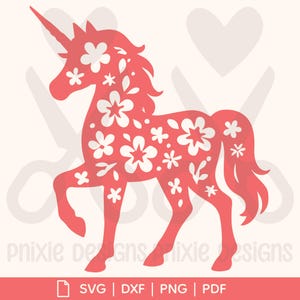 Licorne fleurie – Fichier de découpe digital | Floral Unicorn – Digital Cutting File (SVG, DXF, PNG, Pdf)