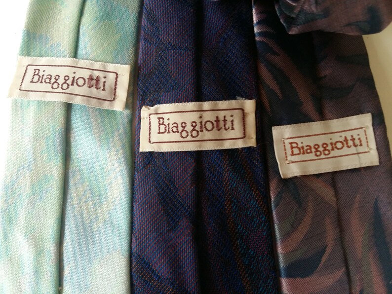3 Vintage Designer BIAGIOTTI Pastel Jewel Tone Skinny Neckties Fantastic Vintage Condition 50s 80s PARTY mix BAG Neckties