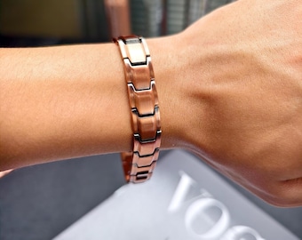 Vintage rode koperen magnetische armband | Solide schakelketting, uniseks