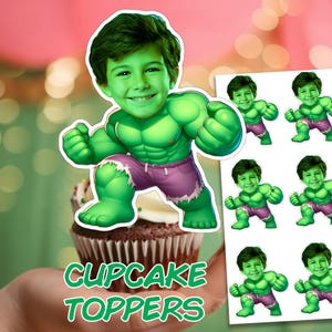 The Incredible Hulk Personalized Face Cupcake Toppers, Hulk Face Cupcake Toppers, Custom Hulk Cupcake Topper, Hulk Hero Theme Party Toppers