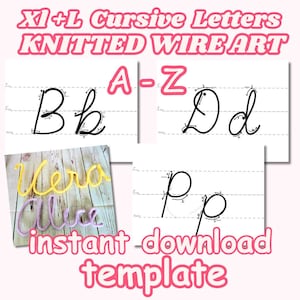 Cursive Alphabet template for knitted wire art: "XL WIRE LETTERS" Monograms Knitted Wire Template 2 Size Letters Wire Template Cursive Font