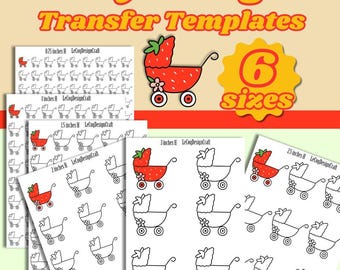 Feuilles de transfert de glaçage royal pour poussette de bébé, glaçage royal imprimable pour baby shower, modèle de glaçage royal aux fraises, transfert de décorations pour biscuits