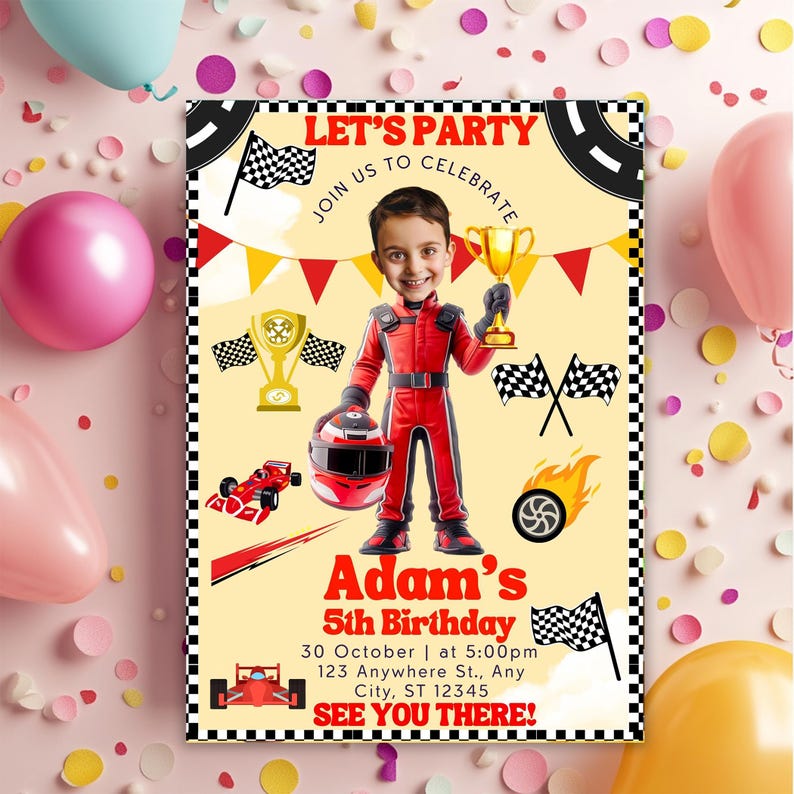 Motor Racing Theme Invitation Race Car Birthday Invitation: