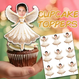 Engel Cupcake Toppers: „PERSONALISED FACE TOPPERS“ himmlische Party druckbar benutzerdefinierte Foto Geburtstagsdekoration himmlische Dekor Engel Party